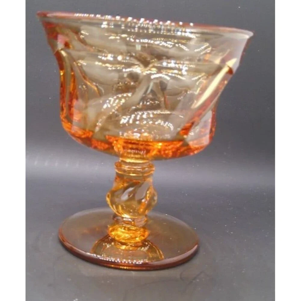 Vintage Fostoria Jamestown Swirl Amber Sherbet Or Champagne Glasses Set Of 4 A